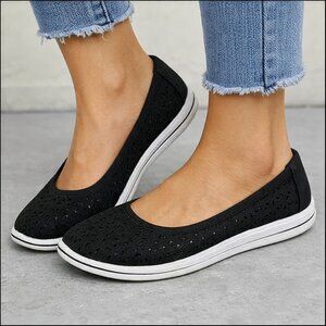 Clarks Women Sz 11 Black Breeze Roam Ballet Flat Comfort Shoes Slip On